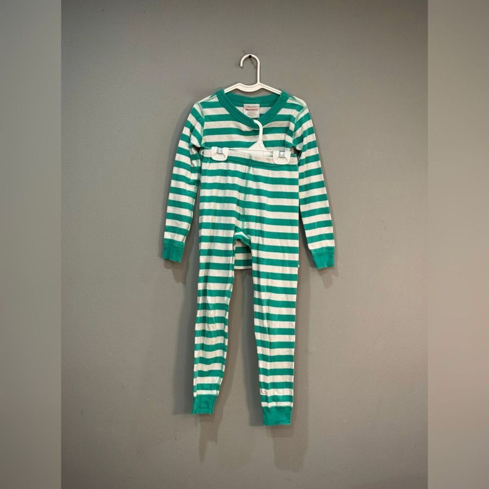 Kids Green/White Hanna Andersson Striped L/S Pajama Set Size 6-7 EUC